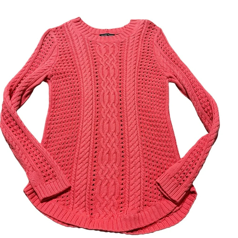 Jeanne Pierre Cable Knit Sweater Women’s Size Small Pink Orange Coral fall boho